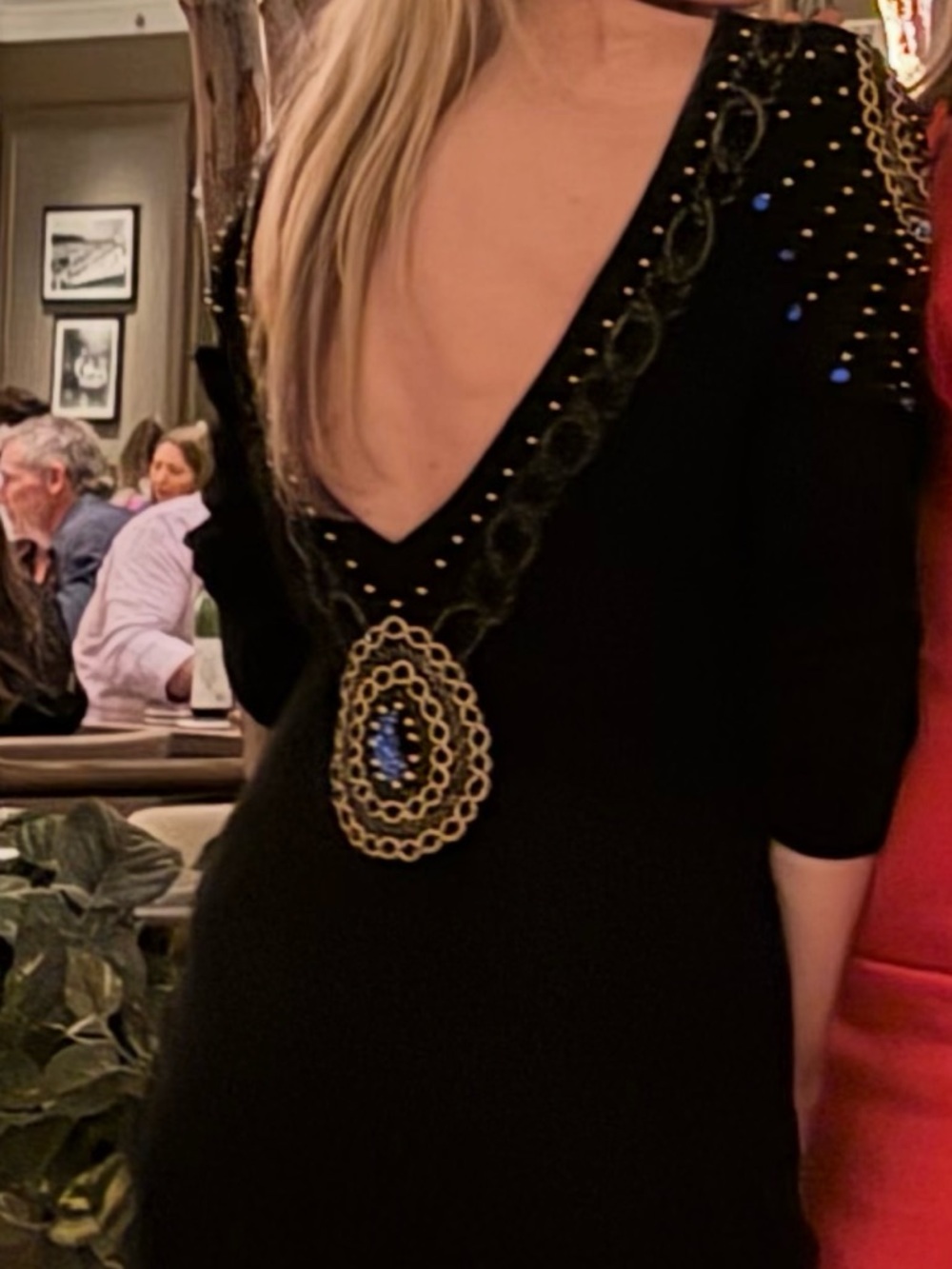 Vintage 80s Black Beaded Dress Open Back Glam Art Deco Cocktail Bodycon - Picture 4 of 10